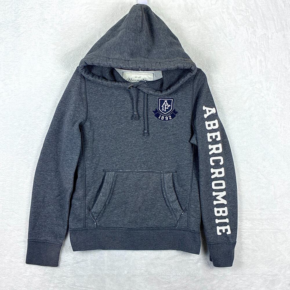 VTG Abercrombie & Fitch Hoodie Men S Gray White Spell Out Embroidered Preppy Y2K